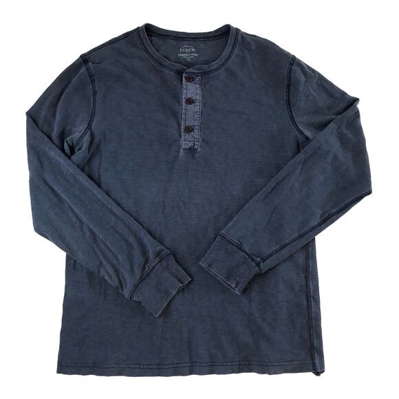 J Crew Factory Men's Garment Dyed Henley Shirt Long Sleeve Blue Size Small - Picture 1 of 13